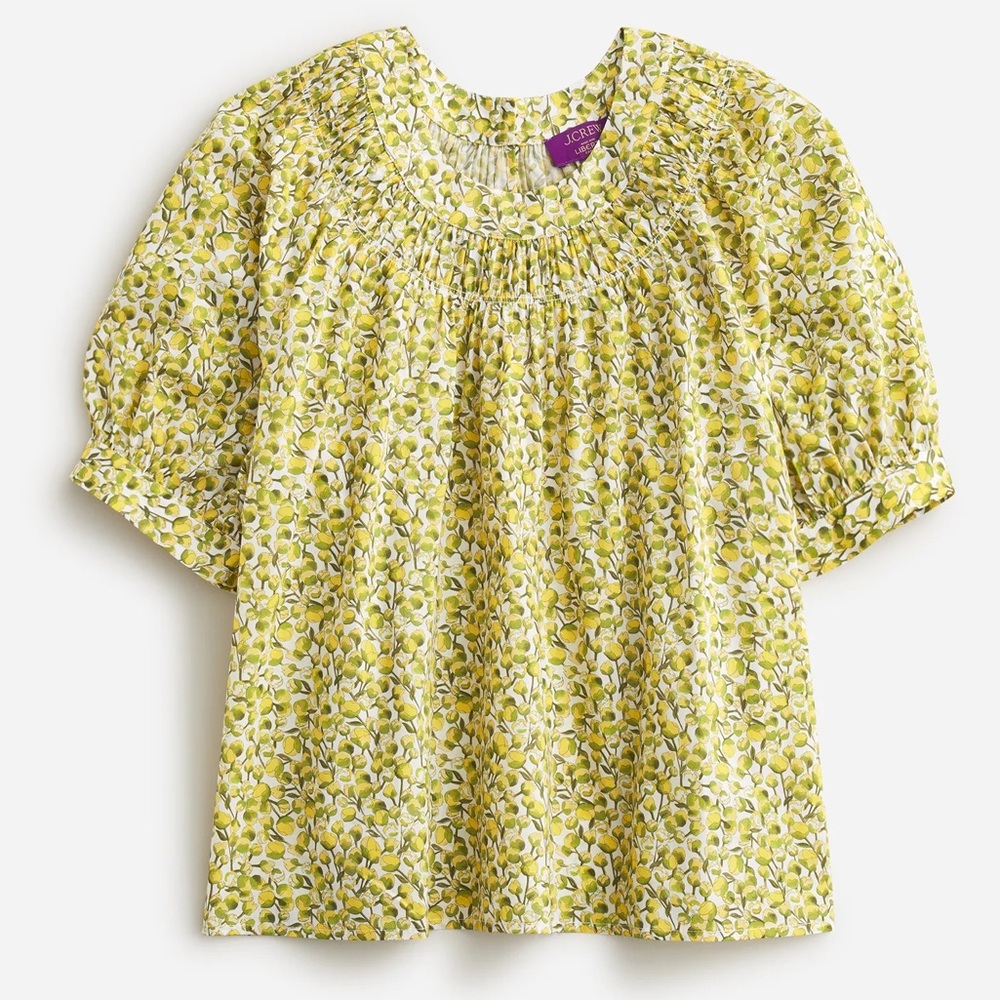 J. Crew Liberty Eliza’s Yellow Floral Medium High Neck Puff Sleeves Blouse